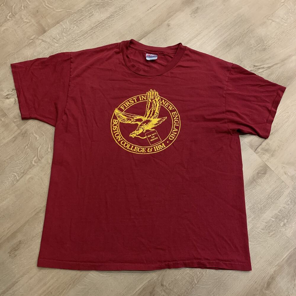 Vintage 90s Boston College IBM T-Shirt Men's XL Burgundy First In New England